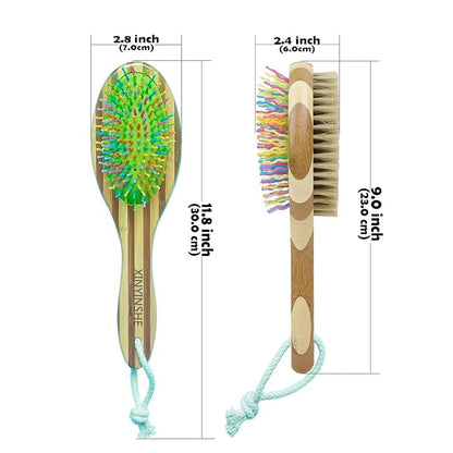 2-in-1 Double Sided Dog Brush for Shedding - Cat Brush with Real Boar Bristle & Pins, Bamboo Handle Pet Grooming Brush for Long and Short Hair, Removes Loose Fur, Tangles, Dead Undercoat and Dirt