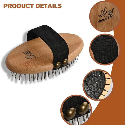 Bamboo Palm Ball Pin Brush for Small Dog & Cat Grooming Massaging Shedding and Bath Metal Pin Pets Tools