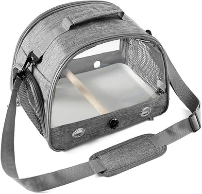 Portable Bird Carrier Bag, Parrot Breathable Shoulder Bag, Travel Parakeet Travel Cage with View Window, Small Bird Rat Clear Cage with Standing Perch Tray, Pet Outdoor Vet Visit Holder Handbag