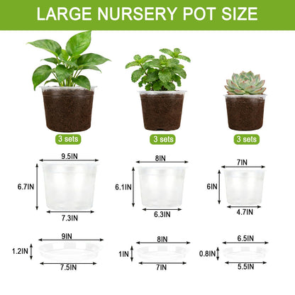 STAFANIE 7/8/10 Inch Large Clear Nursery Pots with Drainage Holes, Thick Reusable Plastic Plant Pots for Indoor Outdoor Plants, Seedlings, Succulents, Transplanting (7/8/10 inch)