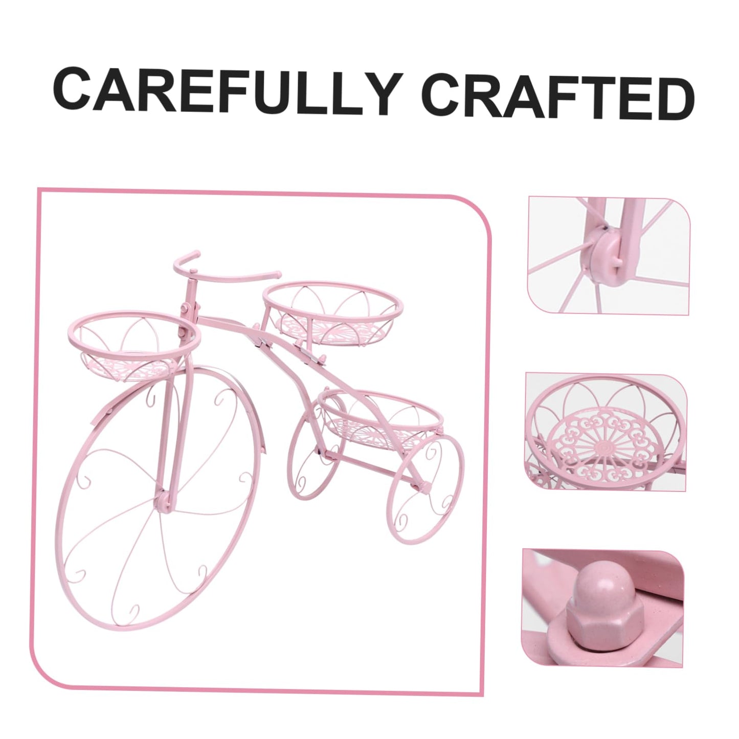 BCOATH Bicycle Plant Stand Multi-layer Flowerpot Rack Creative Iron Display for Balcony and Garden Durable and Unique Flower Holder Pink Color