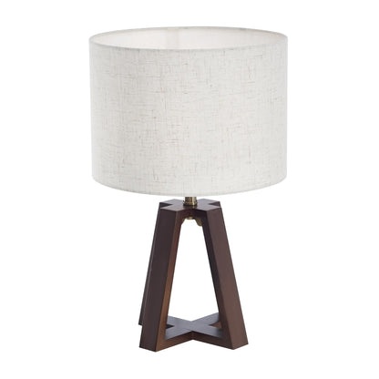 Booniture Cross-Base Table Lamp, Small Bamboo Bedside Lamp with Beige Linen Lampshade, Boho Modern Nightstand Lamp for Bedroom Living Room Office,E26 Socket (Walnut Color)