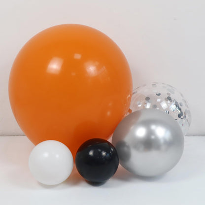 Orange and Black Balloons Arch Kit 164pcs Orange Black White and Chrome Silver Confetti Balloons for Baby Shower Graduation Halloween Fall Themed Birthday Party Decorations