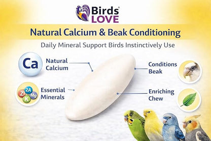 Birds LOVE 3.5-4″ Cuttlebone for Birds – 100% Natural Sun-Dried Calcium & Beak Conditioning Supplement for Parakeets, Budgies, Cockatiels, Finches & Canaries – 4 Pack with Holder – Made in Vietnam