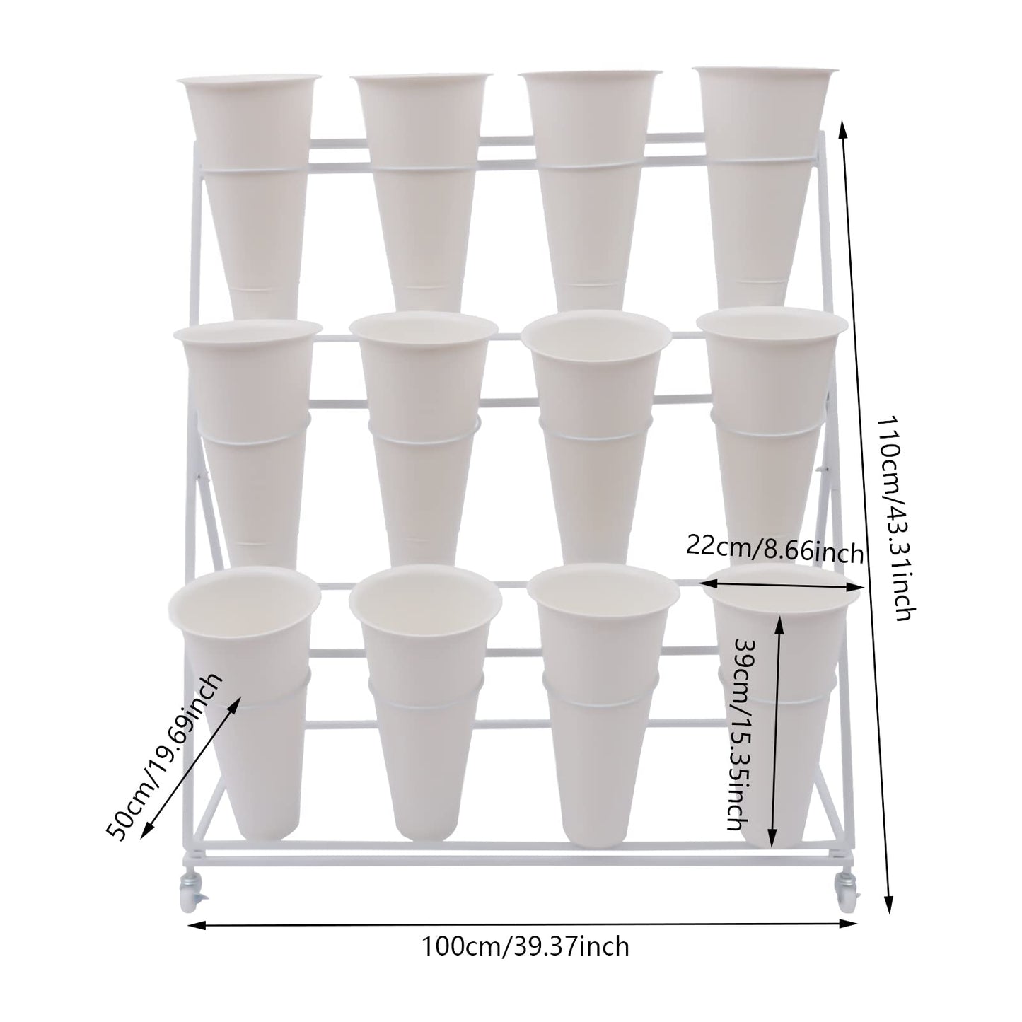 Knwigoe 3-Tire Flower bar with 12 Buckets ,Flower Stand Bart,Flower Cart Display Mental Outdoor Plant Carts for Patio Garden Balcony