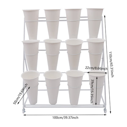 Knwigoe 3-Tire Flower bar with 12 Buckets ,Flower Stand Bart,Flower Cart Display Mental Outdoor Plant Carts for Patio Garden Balcony