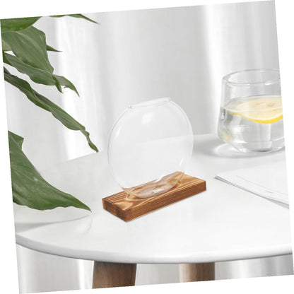Sewroro 2pcs Hydroponic Glass Vases with Wooden Base, Propagation Stations for Indoor Plants, Terrarium Containers for Home Office Décor