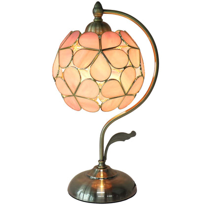 Bieye L10836 Tiffany Style Stained Glass Flower Petal Table Lamp with Brass Base for Home Décor (Pink, 8“ Flower Ball)