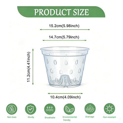 Gyfofix 6 Pack 5.9 Inch Clear Plastic Orchid Pots with Drainage Holes, Transparent Breathable Planters for Root Observation, Indoor Outdoor Orchid Cultivation