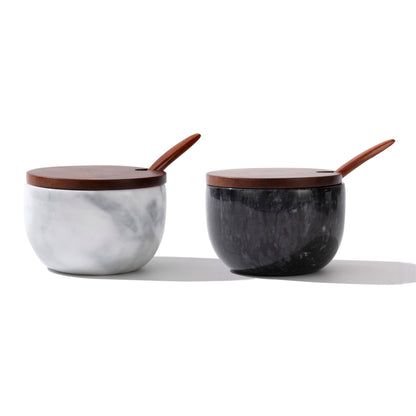 NHKRTE 18-Ounce Marble Spice Jar with Lid and Spoon, Black and White Set