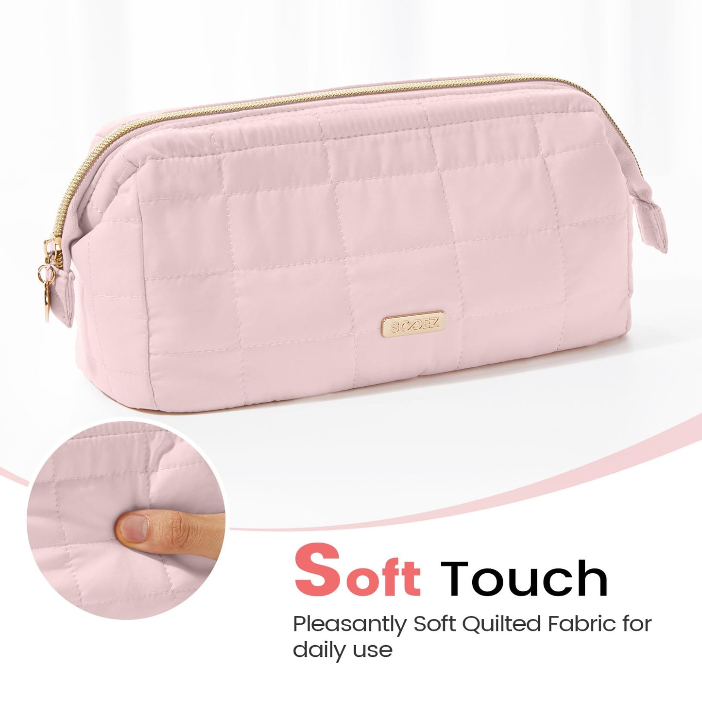 Sooez Large Pencil Case Pouch, Soft Pencil Bag with Zipper, Pen Bag Wide Opening, School Supplies Cute Pencil Case for Girls Boy Men Women, Dusty Pink