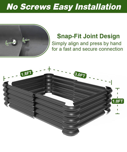 Tigerden 3x1.8x1ft Raised Garden Bed Kit for Outdoors, Rustproof PP Raised Planter Box, Large Garden Box Flower Bed with Press-Fit Assembly, Gardening Containers for Vegetables Flowers Herbs, Balck