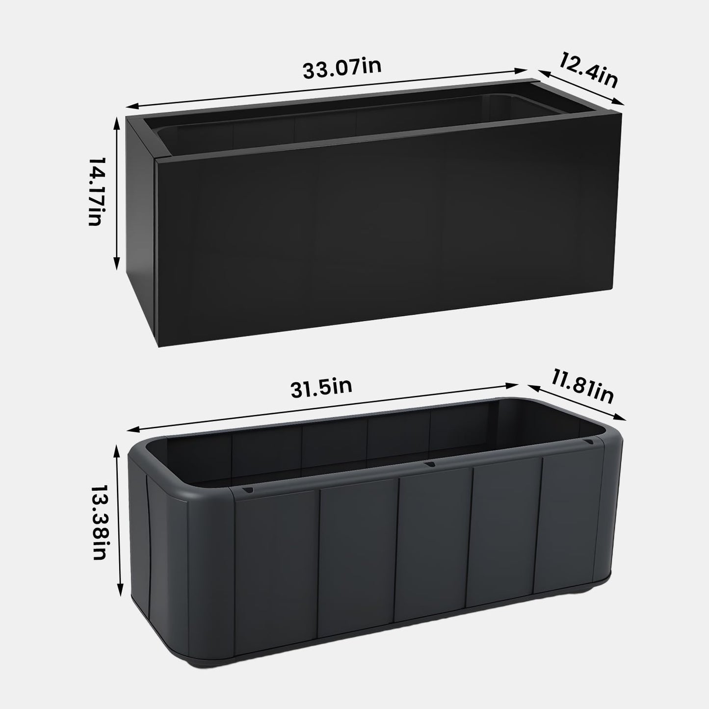 AILOOCEDI Metal Planter Box with Wheel, Outdoor/Indoor Rectangular Trough Garden Bed Drainage Holes & Raised Bottom for Patio Porch Yard Lawn 33" L x 12.4" W x 14" H