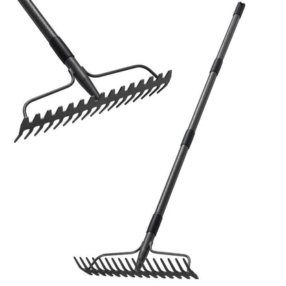 Bow Rake, Detachable Heavy Duty Metal Garden Rake for Loosening Soil, Leveling Lawn, Leaves Cleaning,63 Inch Long Handle Yard Rock Rake for Gardening,17 Prongs Leaf RakeThatch Rake for Lawn