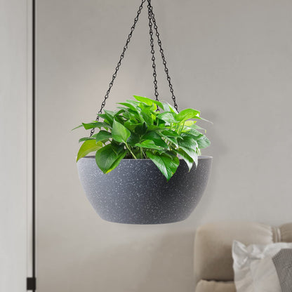 WSMKSZ 10 inch Hanging Planters for Outdoor Indoor Plants with Drainage Holes and Chain, 2 Pack Round Hanging Flower Plant Pots for Garden Home Porch Decor, Speckled Grey