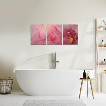 3 Piece Pink Marble Canvas Wall Art for Living Room Bedroom, Pastel Golden Pink Red Paintings Wall Decor Modern Abstract Wall Art Luxury Decor Poster Prints Ombre Artwork Prints