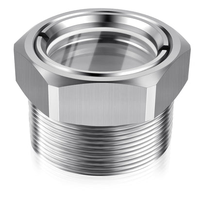 Boltigen 1-1/2'' NPT Male Hex Head Stainless Steel Oil Sight Glass, Liquid Level Gauge Oil Indicator Window for Air Compressor Gearbox Fittings Hydraulic Tank (1-1/2'' NPT Male)
