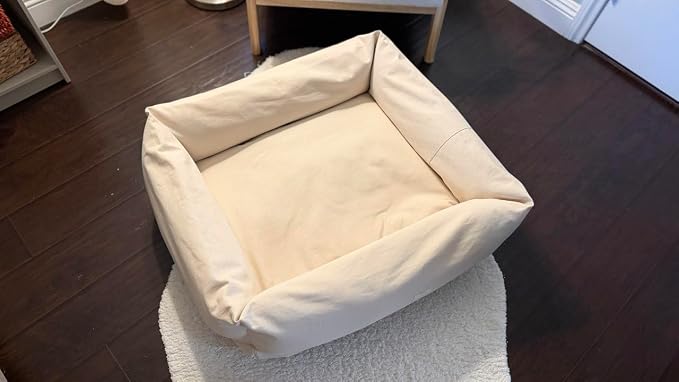 Rectangular Natural Cotton Canvas Dog Bed with Raw Cotton Insert – Eco Friendly Pet Bed with Removable Washable Cover, Breathable Cushion for Dogs & Cats (Natural, Large 36" × 24" × 8")