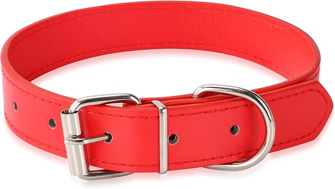 red Soft Leather Dog Collar for Small,Medium, Large Dog, Comfortable and Adjustable (Wide: 0.55'' for Dog's Neck: 9''~12'', red, S)