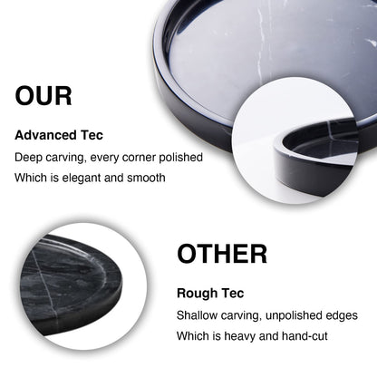 PHINILUX 100% Carved Marble Round Vanity Tray 5.5'', for Kitchen Bathroom Countertop, Nightstand Decor, Candle Holder, Jewelry Rind Dish, Trinket Plate, Table Accents, Black