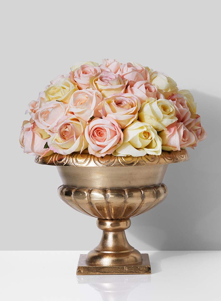 Serene Spaces Living Gold-Plated Sorrento Flower Urn, Home Décor, Event Centerpieces, Wedding, Parties, Floral Arrangements, Indoor/Outdoor Urn Planter, Single