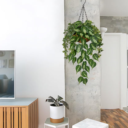 Fake Hanging Plant with Pot, Large Hanging Artificial Plants with Basket & Hanger Faux Greenery Plants Indoor Outdoor Decor Fake Pothos Plant in Pot for Wall Balcony Patio Office Bathroom Shelf