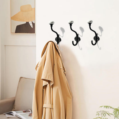 khtumeware 3-Pack Zinc Alloy Black Coat Hooks Modern, Simple and wall Decoration Towel Robe Hooks Bedroom Ceramic Coat Hooks Suitable for Living Rooms, homestays and Hotels mudroom Hooks