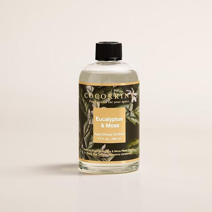 Cocorrína Reed Diffuser Refill Eucalyptus & Moss 17oz (500ml) with 8 Rattan Sticks - Premium Long-Lasting Essential Oil, Home Fragrance for Bedroom, Bathroom Home Decor
