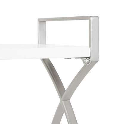 Kate and Laurel Arietta Modern Glam 3-Tier Wood and Metal Shelf; 18 x 7 x 28; White and Silver; Chic Contemporary Storage and Decor