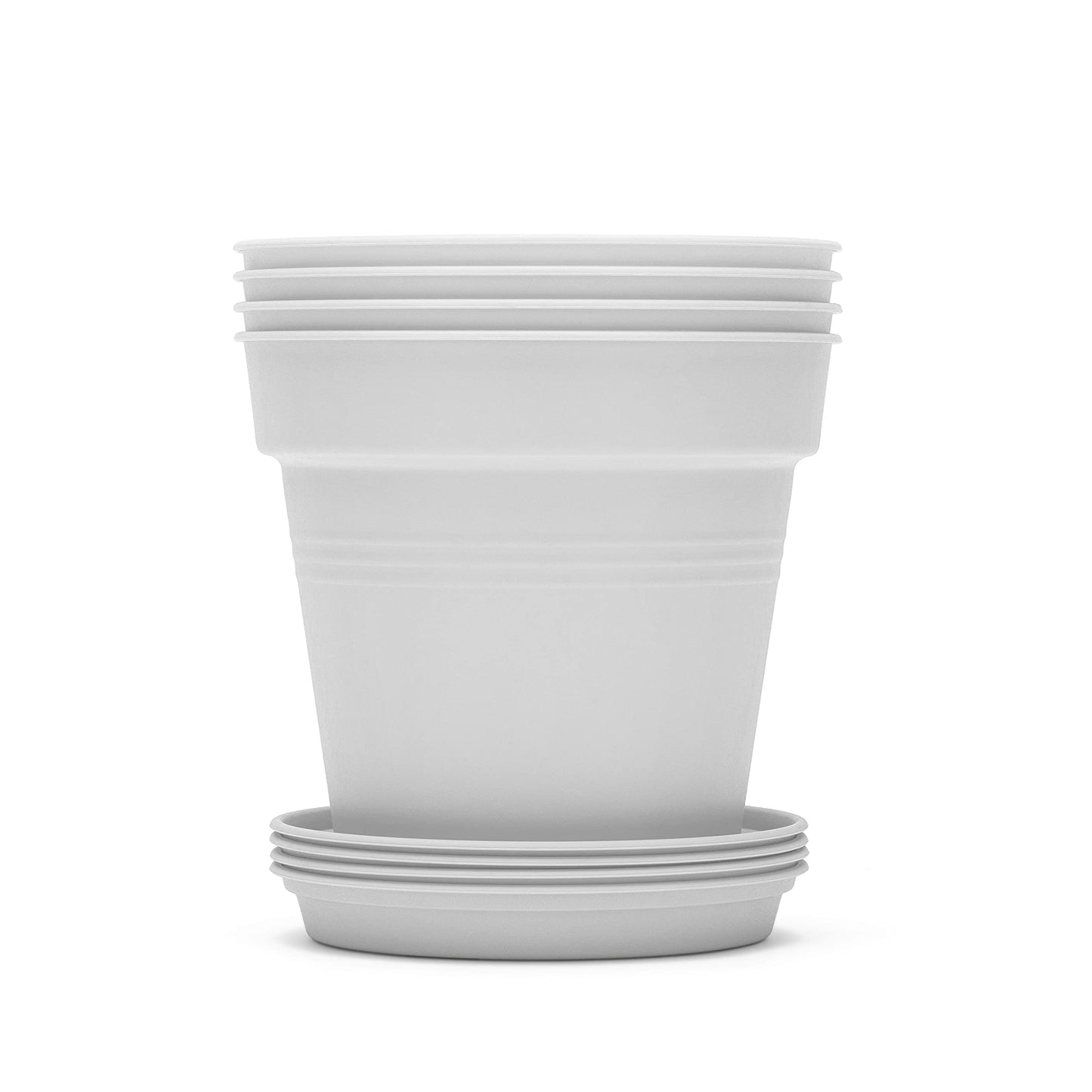 Mintra Garden Pots, 4 Pack Bulk Plastic Plant Pots with Drainage Tray, Round Indoor & Outdoor Decorative Planters with Drain Holes for Flowers, Herbs & Plants, 19cm Diameter – White, 7.5 in