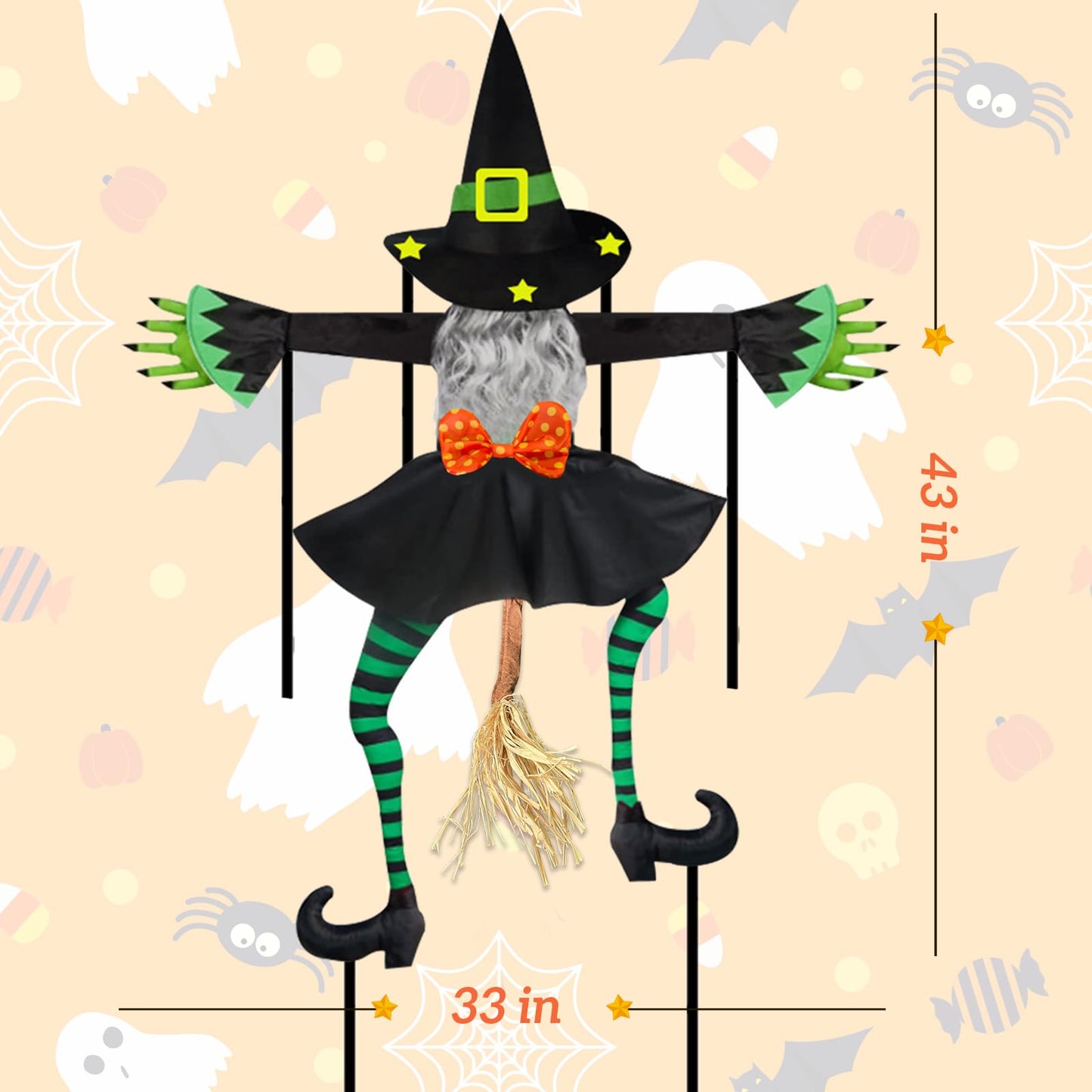 Crashing Witch Halloween Decorations Outdoor: 43" Flying Witch Crashing into Tree Halloween Decor Outside Hanging Props for Yard Patio Porch Tree Door