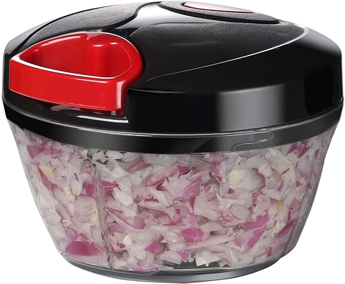 Ourokhome Manual Food Processor Vegetable Chopper, Portable Hand Pull String Garlic Mincer Onion Cutter for Veggies, Ginger, Fruits, Nuts, Herbs, etc., 500ml, Black