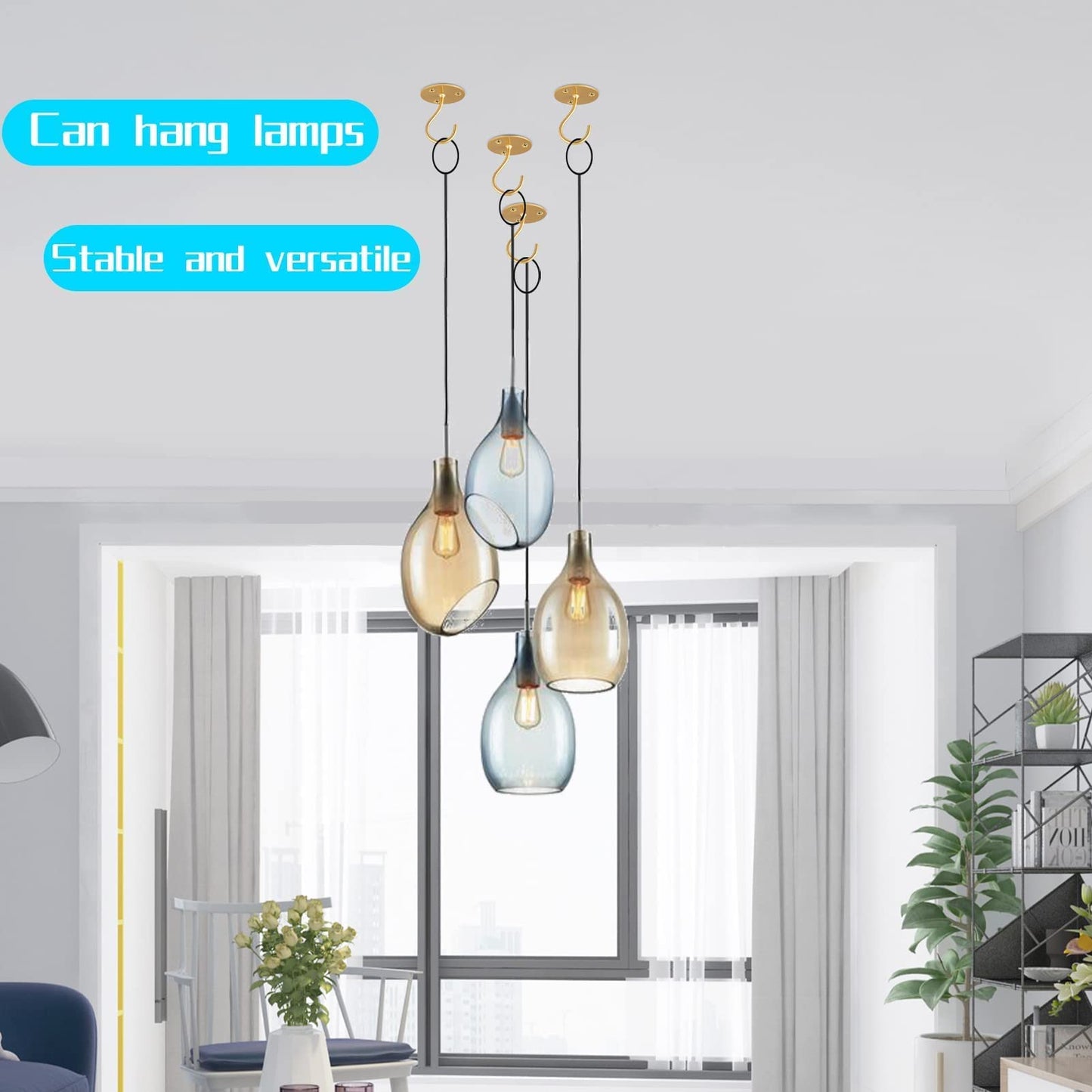 LangPu Ceiling Hooks for Hanging Plants-Metal Heavy Duty Wall Mounted Hangers for Hanging Bird Feeders, Planters, Wind Chimes, Include Professional Drywall Anchors (5 Pack) (Bright Gold)