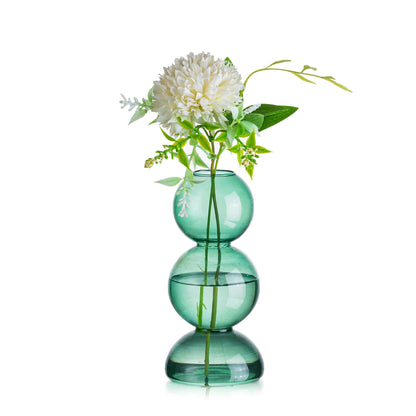 Glassseam Glass Vases for Flowers, Green Bud Vases for Decor, Cute Small Vase, Modern Aesthetic Vase, Unique Round Flower Vase, Decorative Bubble Vases for Centerpieces Wedding Table Decorations