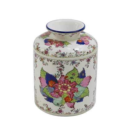 SYNWISH Tobacco Leaf Pattern Floral Round Porcelain Tissue Box Cover 6.7", Facial Tissue Holder Storage for Bathroom Vanity, Countertops, Dressers, Parlors and Offices Home Décor