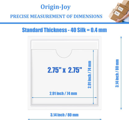 Origin-Joy 35 PCS Self Adhesive Index Card Pockets with Top Open, Clear Plastic Label Holder for Notes, Library and Business, Adhesive Label Pockets & Holder (2.75 x 2.75 inch)