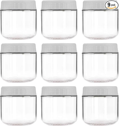 Overnight Oats Containers with Lids, 10oz Wide Mouth Mason Jars with Lids, 9 Pack Glass Jars with Airtight lid for Chia Pudding Yogurt Salad, Meal Prer Oatmeal Jars, Gray