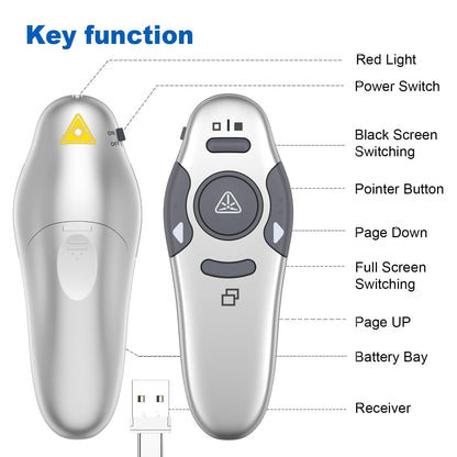 QUI Presentation Clicker Wireless Presenter Remote Clicker for PowerPoint Presentation Remote, PowerPoint Slide Advancer for Mac/Windows/Google Slide/Keynote, Silver, A-C