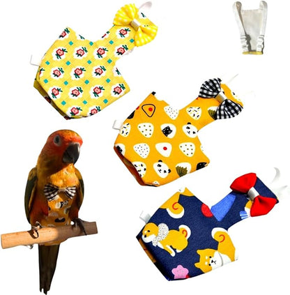 3PCS Bird Diaper with Adjustable Shoulder Strap Washable Parrot Diapers Reusable Bird Flight Suit Nappies Protective Breathable Nappy Clothes for Parakeet Macaw Conure (Pigeon)