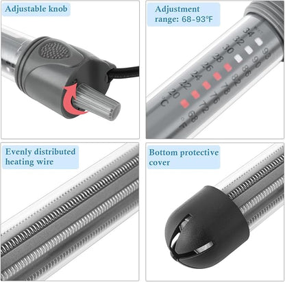 HITOP 200W Adjustable Aquarium Heater, Submersible Fish Tank Heater Thermostat with Suction Cups for 30-45Gal