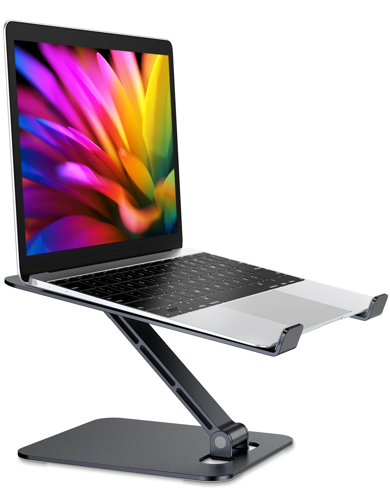 RIWUCT Foldable Laptop Stand, Height Adjustable Ergonomic Computer Stand for Desk, Aluminum Portable Laptop Riser Holder Notebook Mount Compatible with MacBook Pro Air, HP, Dell 10-16"(Black)