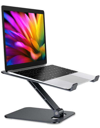 RIWUCT Foldable Laptop Stand, Height Adjustable Ergonomic Computer Stand for Desk, Aluminum Portable Laptop Riser Holder Notebook Mount Compatible with MacBook Pro Air, HP, Dell 10-16"(Black)