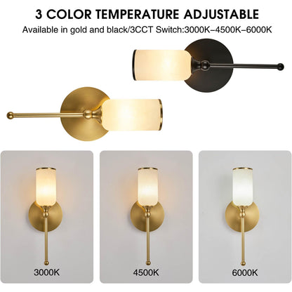 Fanyank Vintage Alabaster Wall Sconce, 15.4inch Natural Marble Lampshade Wall Sconce, Hardwired Sconce LED Modern Wall Lamp for Bedroom, Stairs, Living Room, Bedside, Hallway Gold