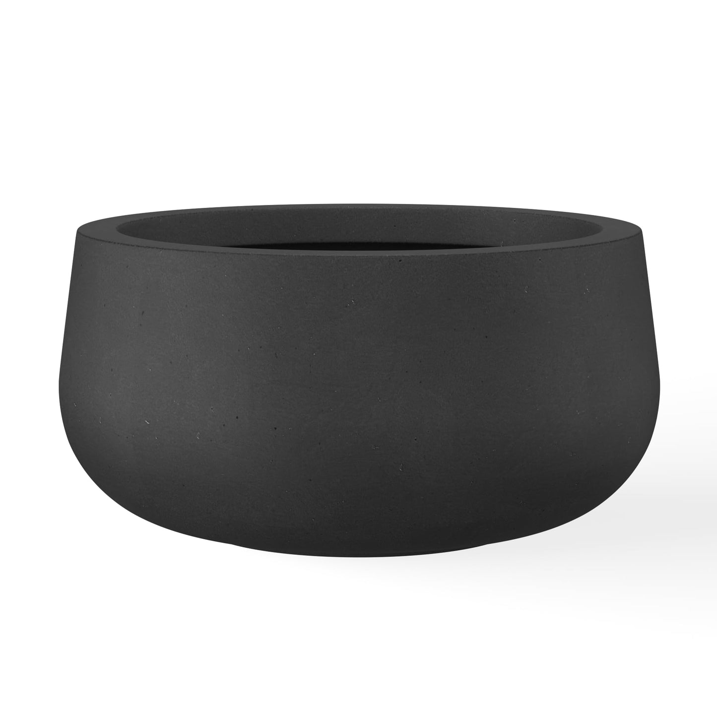 Kante 15.7" Dia Round Concrete Planter, Outdoor Indoor Garden Plant Pots with Drainage Hole and Rubber Plug, Modern Curvaceous Design, Black