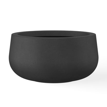 Kante 15.7" Dia Round Concrete Planter, Outdoor Indoor Garden Plant Pots with Drainage Hole and Rubber Plug, Modern Curvaceous Design, Black