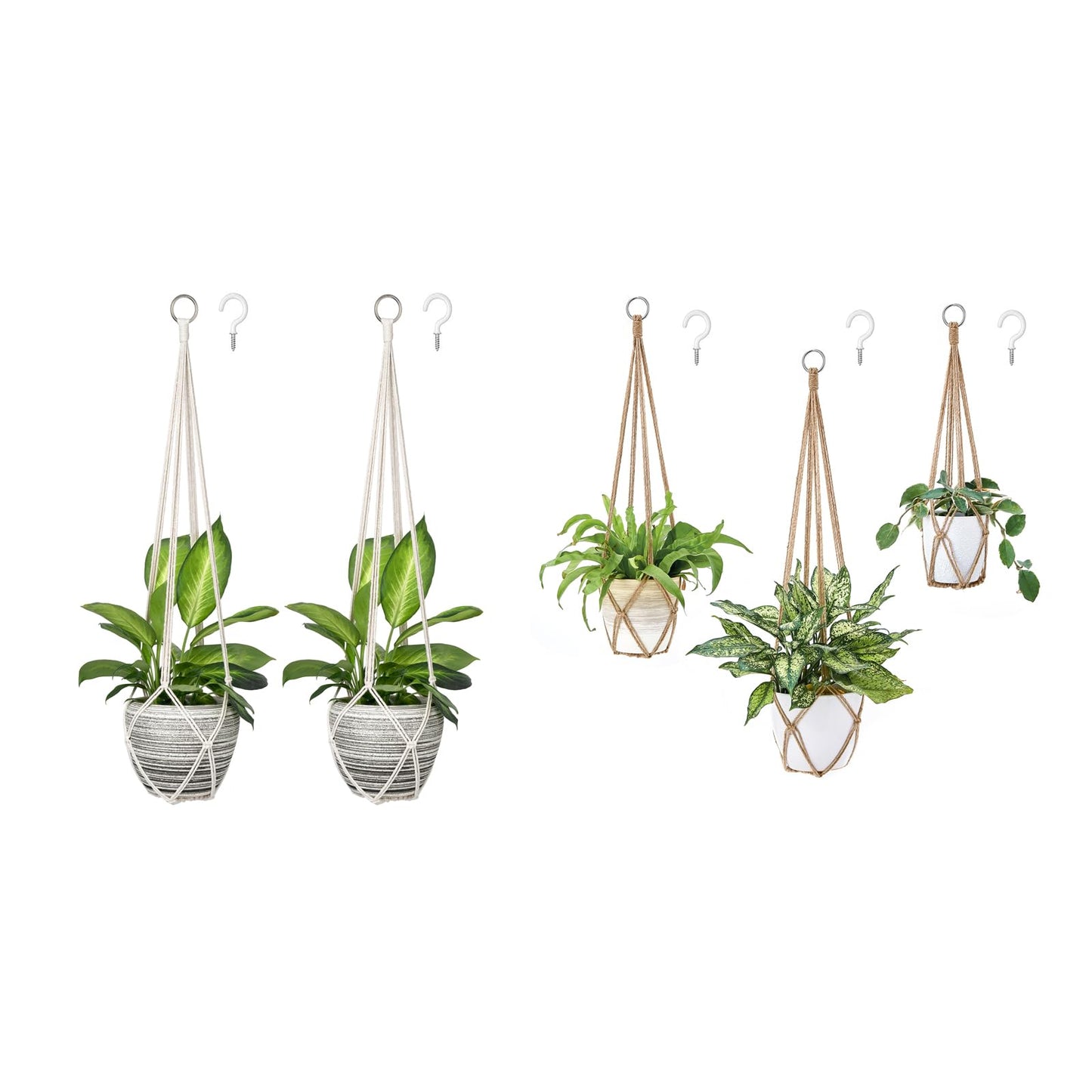 Dahey Macrame Plant Hanger with Hooks Indoor Hanging Planter Basket Handmade Woven Cotton Rope Flower Pot Crochet Plant Holder Stand for Boho Home Decor No Tassels