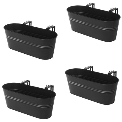 Holensun Railing Planter Box 16 Inch Metal Balcony Planters with Adjustable Brackets and Drainage Window Balcony Fence Deck Hanging Flower Pots for Outdoor Plants Apartment Patio Decor Black(4PCS)