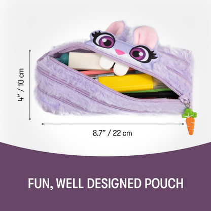 ZIPIT Bunny Pencil Case for Girls, Cute Zipper Pouch for Kids Teens, Stationery Bag for School,Purple