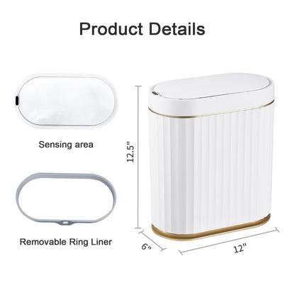 ELPHECO Bathroom Trash Can with Lid 2 Gallon Sensor Garbage Can, Automatic Trash Bin, Motion Sensor Trash Can, IPX5 Waterproof Plastic Wastebasket for Bathroom, Bedroom, Kitchen, Office, White Gold