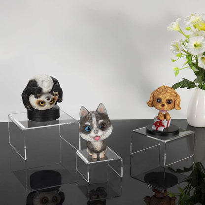 NIUBEE Acrylic Display Risers Stand 2 Sets,3 Steps Clear Riser Shelf Showcase for Amiibo Funko POP Figures -8.4"x6.3"x4.3"